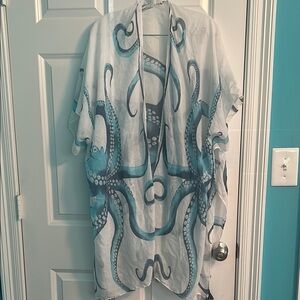 Blue and White Octopus Kimono